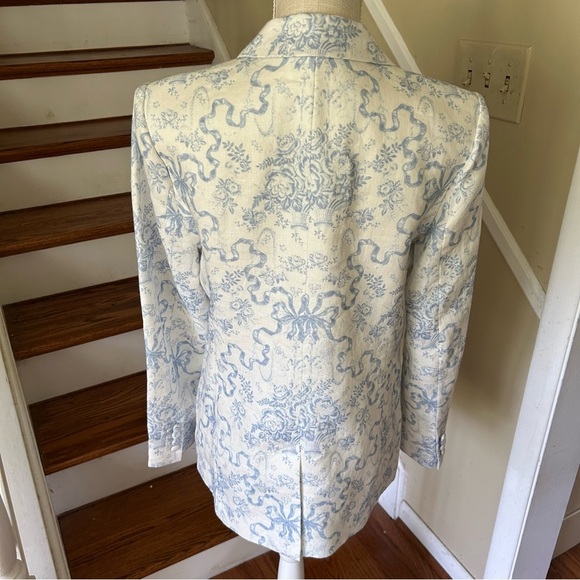 NWT LoveShackFancy Linen Lumine Blue Blazer Jacket Sz 8 AUTHENTIC CLASSIC BOWS - Picture 3 of 12
